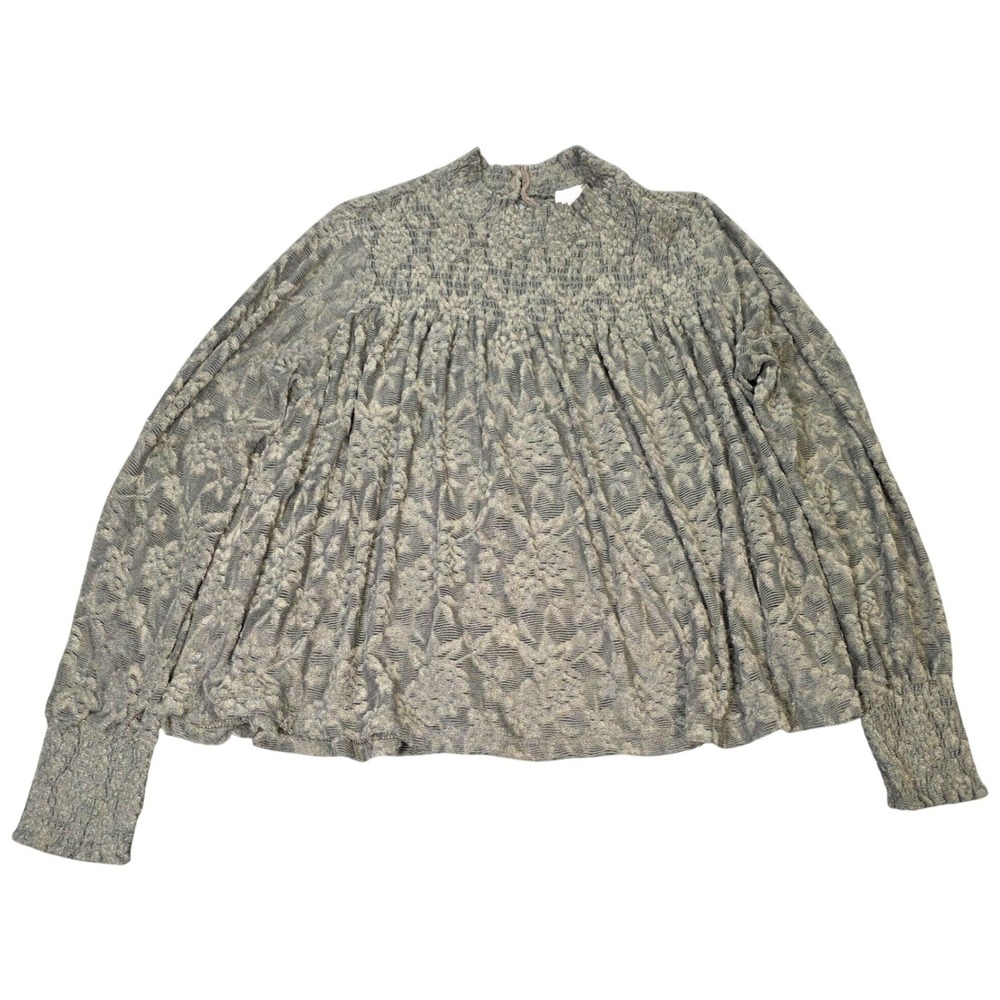 Deletta Anthropologie Smocked Mock Neck Blouse Size M Olive Green Floral Knit